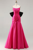 Load image into Gallery viewer, Fuchsia Strapless Long Mermaid Prom Dress with Bow