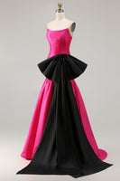 Load image into Gallery viewer, Fuchsia Strapless Long Mermaid Prom Dress with Bow