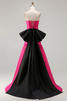 Load image into Gallery viewer, Fuchsia Strapless Long Mermaid Prom Dress with Bow