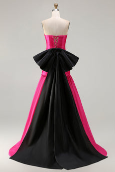 Fuchsia Strapless Long Mermaid Prom Dress with Bow