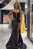 Load image into Gallery viewer, Black Mermaid Strapless Satin Long Corset Prom Dress with Slit