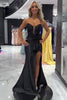 Load image into Gallery viewer, Black Mermaid Strapless Satin Long Corset Prom Dress with Slit