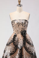Load image into Gallery viewer, Sparkly Black and Apricot Strapless A-Line Long Prom Dress with Sequin