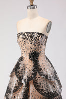 Load image into Gallery viewer, Sparkly Black and Apricot Strapless A-Line Long Prom Dress with Sequin