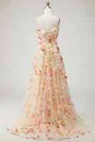Load image into Gallery viewer, Champagne Floral Tulle A Line Long Prom Dress with Detachable Sleeves