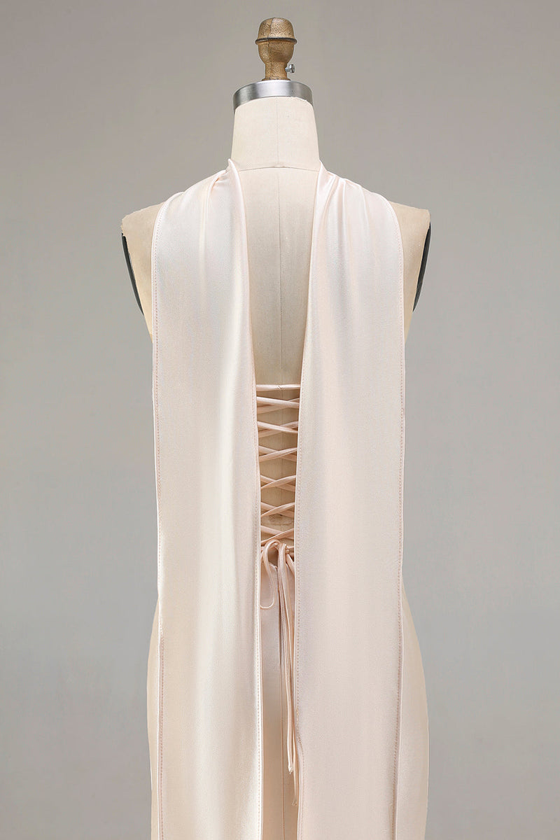 Load image into Gallery viewer, Sparkly Champagne Neck Scarf Mermaid Long Prom Dress with Beading