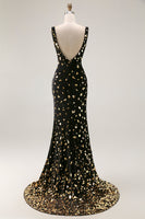 Load image into Gallery viewer, Sparkly Black and Gold Mermaid Sequins Long Mother of the Bride Dress with Slit