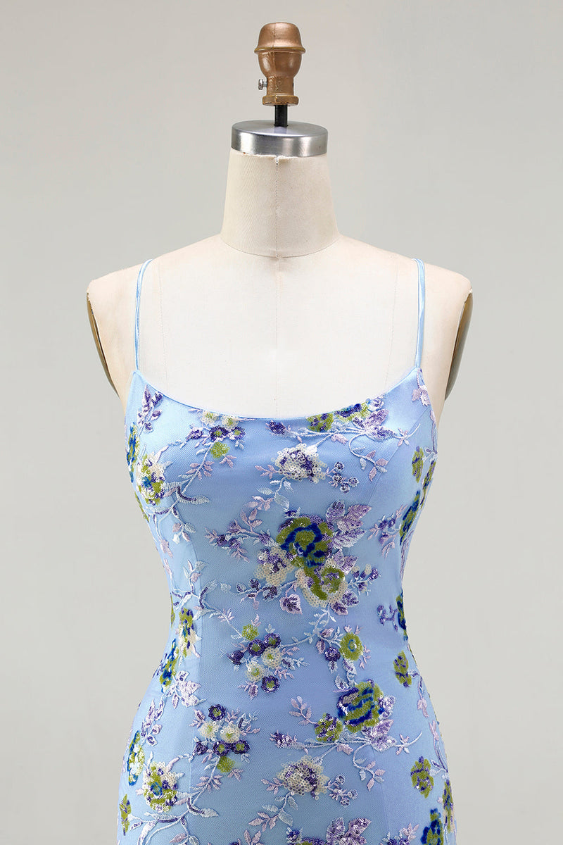 Load image into Gallery viewer, Sparkly Black and Purple Floral Mermaid Long Sequin Prom Dress with Slit