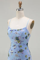 Load image into Gallery viewer, Sparkly Black and Purple Floral Mermaid Long Sequin Prom Dress with Slit