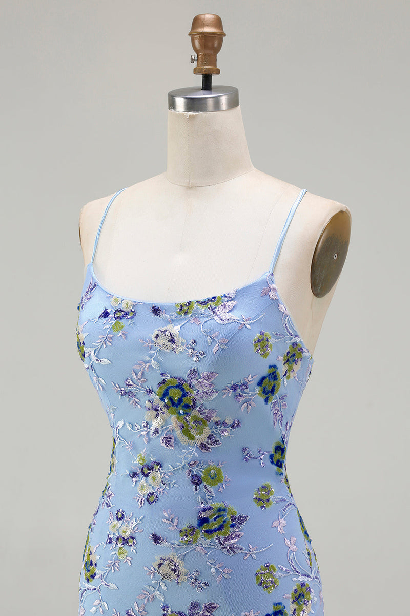 Load image into Gallery viewer, Sparkly Black and Purple Floral Mermaid Long Sequin Prom Dress with Slit