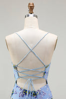 Load image into Gallery viewer, Sparkly Black and Purple Floral Mermaid Long Sequin Prom Dress with Slit