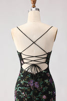 Load image into Gallery viewer, Sparkly Black and Purple Floral Mermaid Long Sequin Prom Dress with Slit