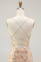 Load image into Gallery viewer, Sparkly Champagne Mermaid Floral Long Prom Dress with Slit