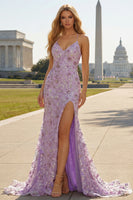 Load image into Gallery viewer, Sparkly Floral Champagne Mermaid Long Prom Dress with Slit