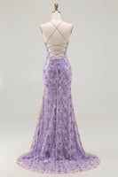 Load image into Gallery viewer, Sparkly Champagne Mermaid Floral Long Prom Dress with Slit