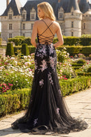 Load image into Gallery viewer, Sparkly Black and Pink Mermaid Beaded Floral Long Corset Prom Dress