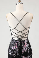Load image into Gallery viewer, Sparkly Black and Pink Mermaid Beaded Floral Long Corset Prom Dress