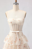 Load image into Gallery viewer, Floral Pink and Red Sweetheart Long Corset Prom Dress with Bow