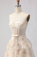 Load image into Gallery viewer, Floral Pink and Red Sweetheart Long Corset Prom Dress with Bow