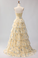 Load image into Gallery viewer, Floral Pink and Red Sweetheart Long Corset Prom Dress with Bow