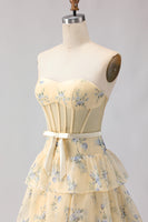 Load image into Gallery viewer, Floral Pink and Red Sweetheart Long Corset Prom Dress with Bow