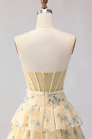 Load image into Gallery viewer, Floral Pink and Red Sweetheart Long Corset Prom Dress with Bow