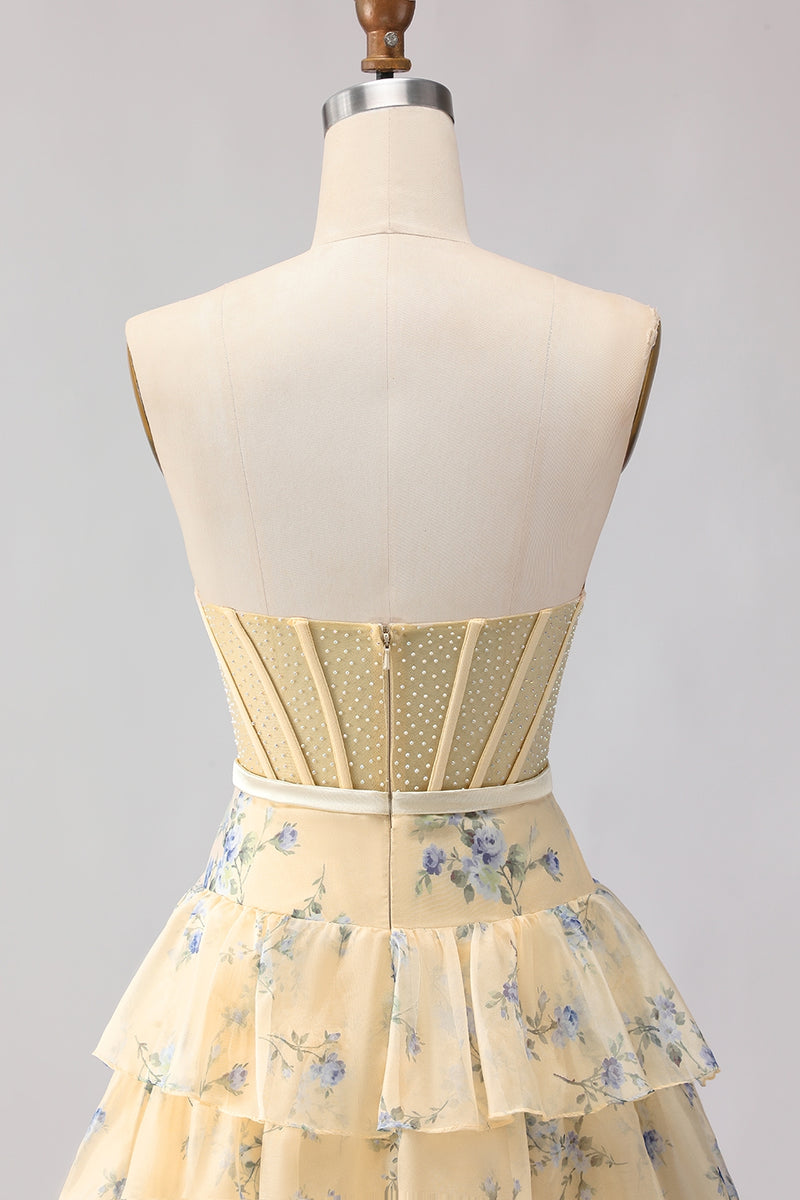 Load image into Gallery viewer, Floral Pink and Red Sweetheart Long Corset Prom Dress with Bow