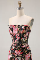 Load image into Gallery viewer, Black Pink Mermaid Floral Long Corset Prom Dress with Slit