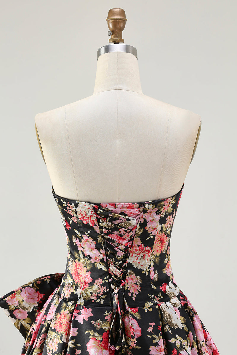 Load image into Gallery viewer, White and Pink Floral A Line Long Corset Prom Dress with Bow