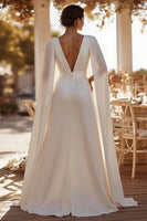 Load image into Gallery viewer, White Sweep Train Deep V-Neck Bridal Jumpsuits with Cape