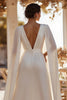 Load image into Gallery viewer, White Sweep Train Deep V-Neck Bridal Jumpsuits with Cape