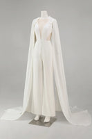 Load image into Gallery viewer, Ivory Cut Out Deep V-Neck Bridal Jumpsuits with Cape