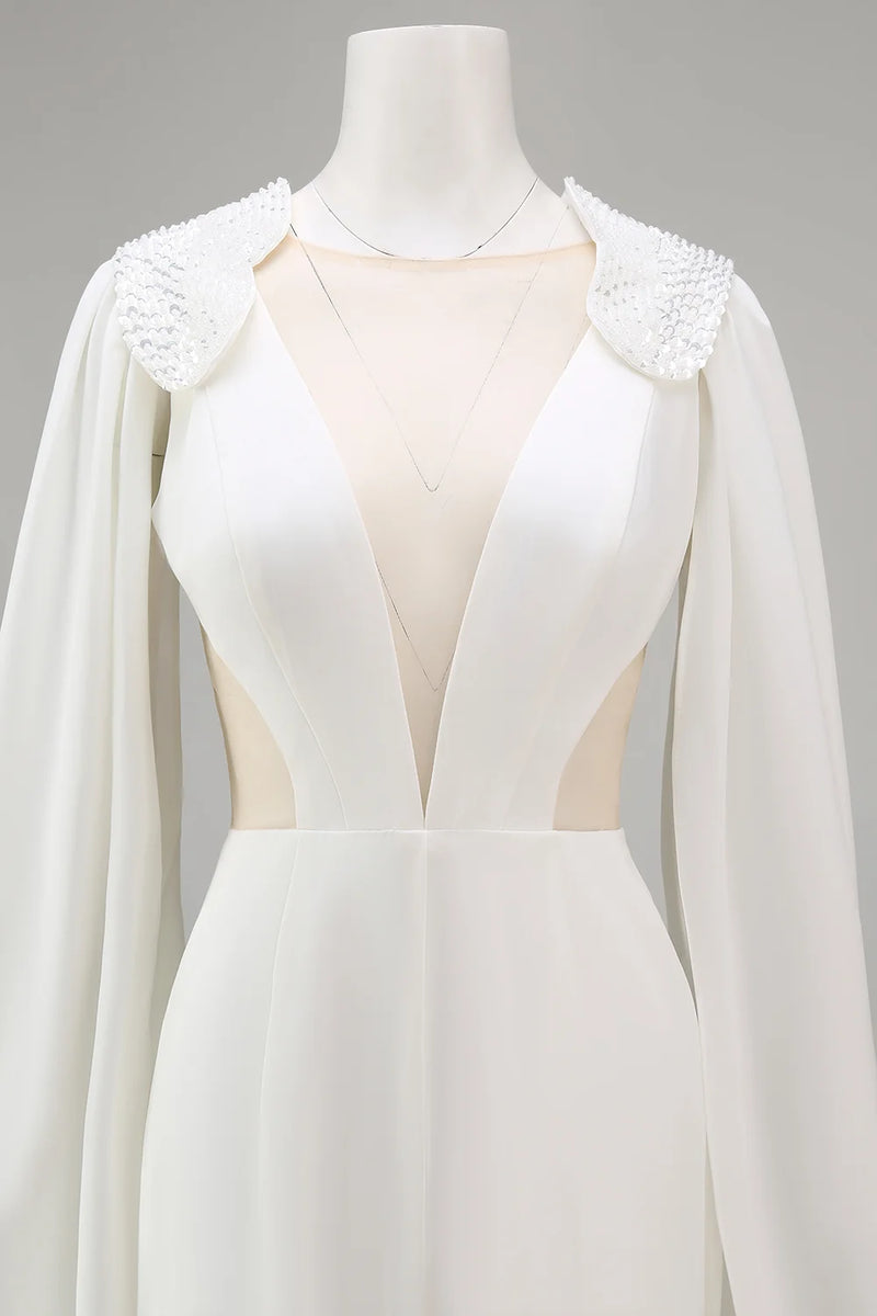 Load image into Gallery viewer, Ivory Cut Out Deep V-Neck Bridal Jumpsuits with Cape