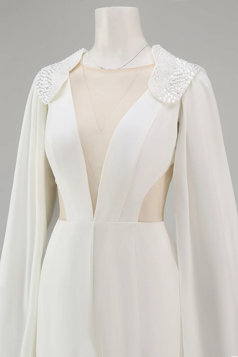 Load image into Gallery viewer, Ivory Cut Out Deep V-Neck Bridal Jumpsuits with Cape