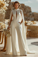 Load image into Gallery viewer, Ivory Keyhole High Neck Bridal Jumpsuits with Pockets