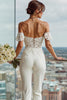 Load image into Gallery viewer, Simple Off the Shoulder White Bridal Jumpsuits with Lace