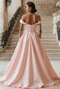 Load image into Gallery viewer, White A Line Off the Shoulder Sweep Train Wedding Dress with Slit