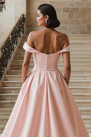 Load image into Gallery viewer, White A Line Off the Shoulder Sweep Train Wedding Dress with Slit