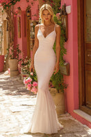 Load image into Gallery viewer, Ivory Spaghetti Straps Mermaid Sweep Train Wedding Dress