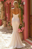 Load image into Gallery viewer, Ivory Spaghetti Straps Mermaid Sweep Train Wedding Dress