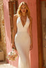 Load image into Gallery viewer, Simple Ivory Mermaid Halter Sweep Train Wedding Dress