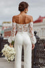 Load image into Gallery viewer, White Off the Shoulder Long Sleeves Bridal Jumpsuits with Lace