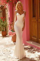 Load image into Gallery viewer, Ivory Spaghetti Straps Mermaid Floor-Length Wedding Dress with Bows