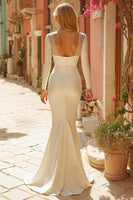 Load image into Gallery viewer, Ivory V-Neck Sweep Train Mermaid Wedding Dress with Sleeves