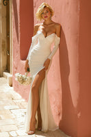 Load image into Gallery viewer, Ivory Off the Shoulder Floor-Length Mermaid Bridal Dress with Slit