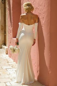 Ivory Off the Shoulder Floor-Length Mermaid Bridal Dress with Slit