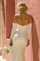 Load image into Gallery viewer, Ivory Off the Shoulder Floor-Length Mermaid Bridal Dress with Slit