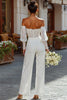Load image into Gallery viewer, White Lace Strapless Bridal Jumpsuits with Sleeves