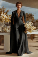 Load image into Gallery viewer, Ivory Satin Deep V-Neck Bridal Jumpsuits with Cape