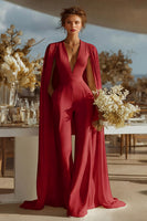 Load image into Gallery viewer, Ivory Satin Deep V-Neck Bridal Jumpsuits with Cape